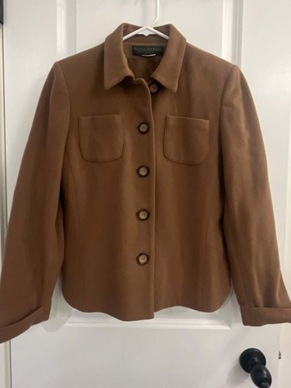 Harve Benard by Benard Holtzman Petite Brown Wool Button-Front Utility Jacket